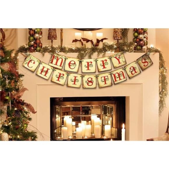 Christmas Decorations - Vintage Merry Christmas Banner - Retro Nostalgic - Picture 4 of 7